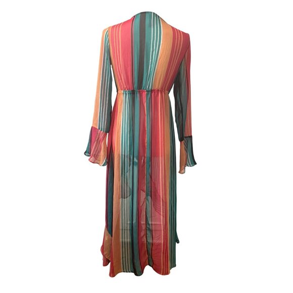 No Boundaries Striped Multicolor Sheer High-Low Ruffle Duster Cardigan Size S - Picture 3 of 11